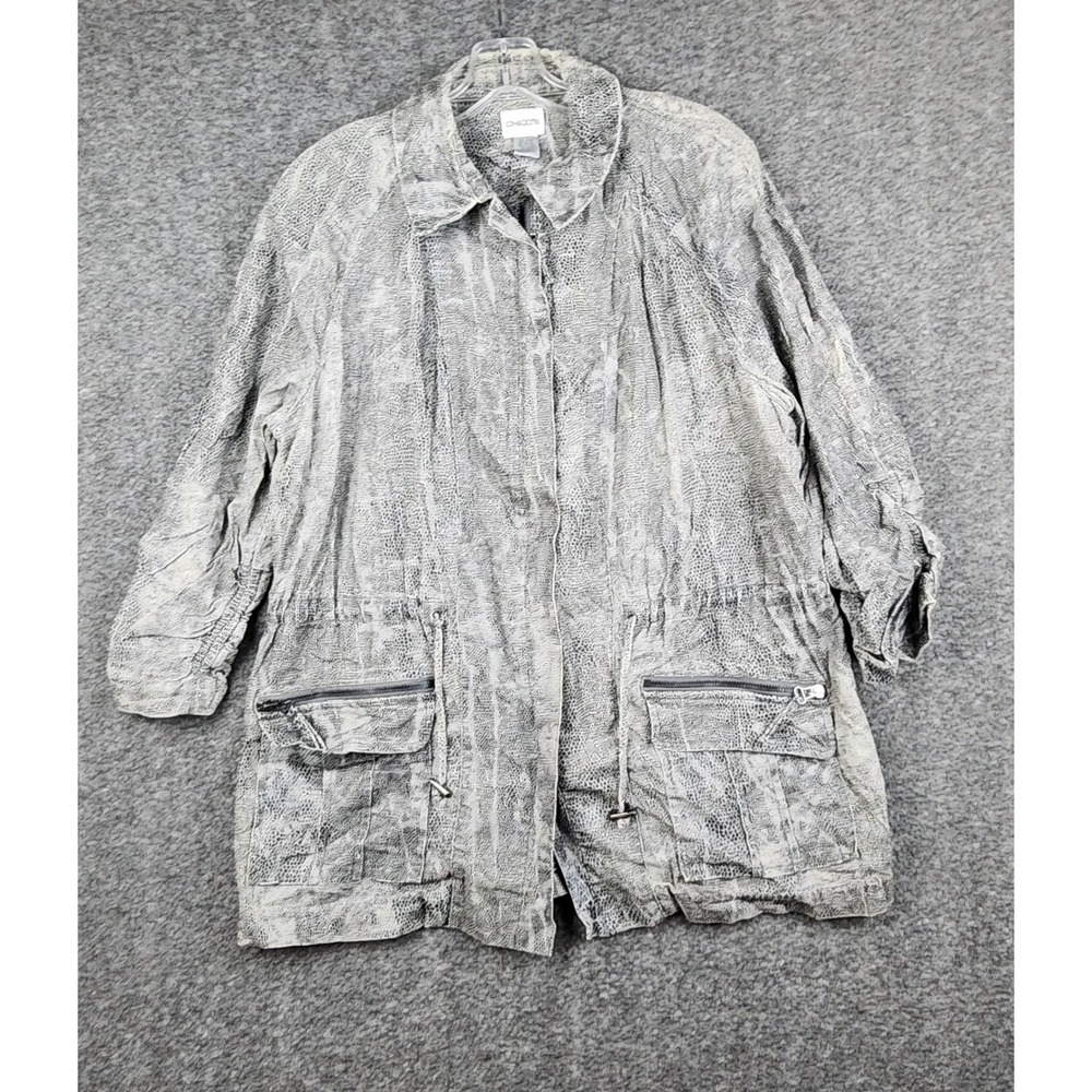Chico's Utility Jacket Womens 2 Large Snakeskin Linen Blend Drawstring Waist